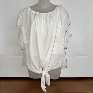 Luckymore White Off Shoulder Line Loop Tie Top Blouse Shirt XL NWT
